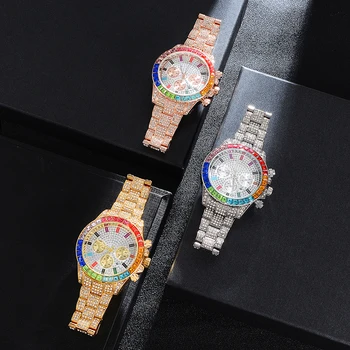 D&Z Marka Iced Out Diamentowe Zegarki Kwarcowe Męskie Biznes Kwarcowy Zegarek Biżuteria Dla Mężczyzn Montre Homme Drop Shipping