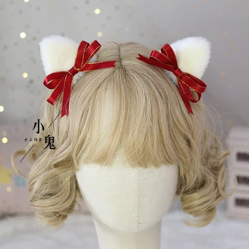 Lolita miękka siostra kocie uszy KC wsuwka do włosów japoński nakrycie głowy, dziewczyna Lolita ładny łuk boczny zacisk handmade akcesoria do włosów cosplay