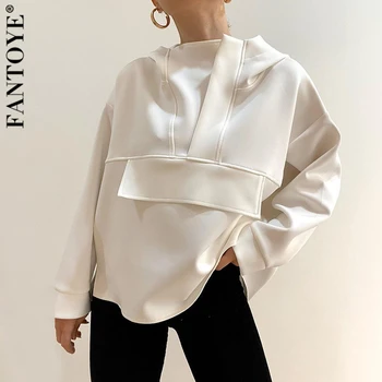 Fantoye Casual Bluza Z Kapturem Harajuku Dla Kobiet Moda Temat Solidne Kurtki Oversize Sweter Czarny Nieokreślony Sweter 2020