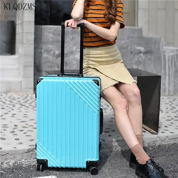 KLQDZMS aluminiowa rama toczenia bagażu Spinner dziewczyna wózek torba podróżna 20 cali mężczyźni biznes nosić walizki koło 24