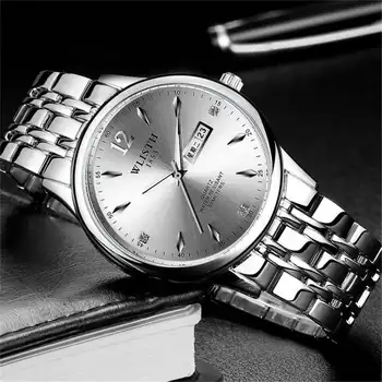 Mężczyzna zegarka mody dorywczo zegarek kwarcowy zegarek męski pasek do zegarka srebrny zegarek ze stali nierdzewnej czarny wodoodporny kalendarz zegar FD1351