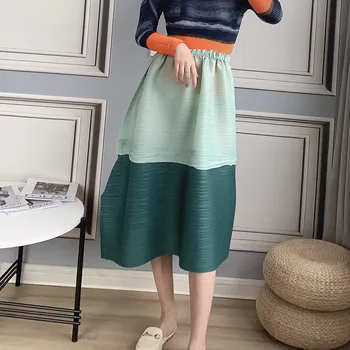 Miyake plisowana spódnica z wysokim stanem 2020 jesień koreański styl szwy kolor split a-line spódnica kobiety plus size spódnica