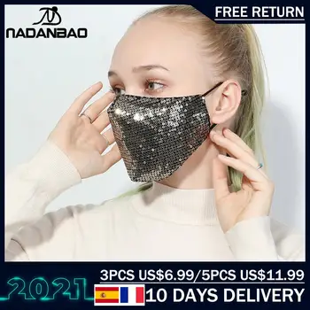 NADANBAO BlingBling Sequins Mask Women Party Face Cover do prania tkaniny maski genialna Maska odkryty wielokrotnego użytku