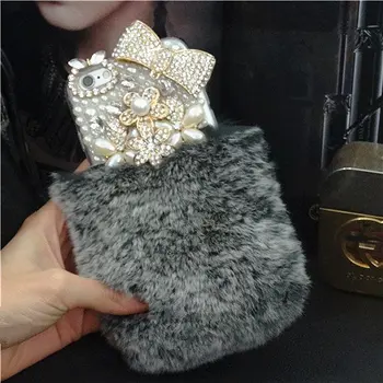 Bling Crystal Fluffy Rabbit Fur Case Winter Soft Case Bling Crystal Fur Shell For Xiaomi mi 5 6 8 9 Lite SE 5X 6X A2 MAX2 Case