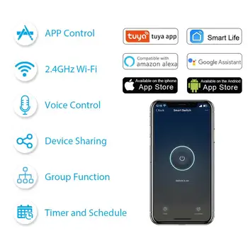 Tuya Smart Life Wifi Switch Relay Breaker Module Automation Smart Lighting Google Home Alexa Echo Remote Control App timer 10A