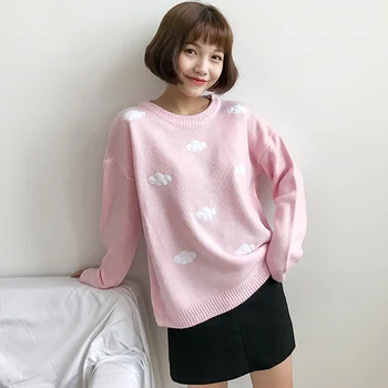 2020 punk gęstnieje sweter Harajuku odzież dla kobiet temat chmury sweter kobiet koreański słodki z długim rękawem damski sweter 10897
