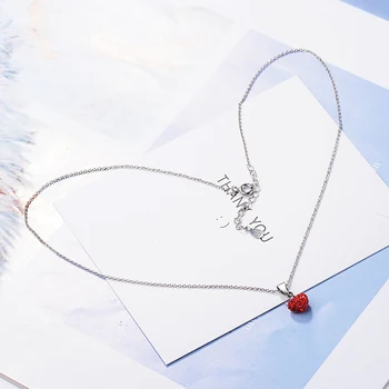 ANENJERY 925 srebro biżuteria zestawy pełna Kryształ czerwone serce naszyjnik+kolczyki dla kobiet dziewczyna prezent