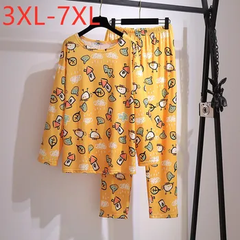 Nowe panie jesień zima plus rozmiar piżamy zestawy dla kobiet wielki temat żółte koszulki i spodnie strona odzież garnitur 4XL 5XL 6XL 7XL