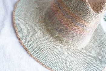 01909-panshi Korea Zamówienia mint green Handmade paper straw fedoras cap men women leisure panama hat