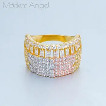 ModemAngel luksusowe możliwość ustawiania w stos Дубайские złote bransolety i pierścienie, zestawy dla kobiet ślubne sześciennych Cyrkon Kryształ CZ Dubaj ślubne zestawy biżuterii
