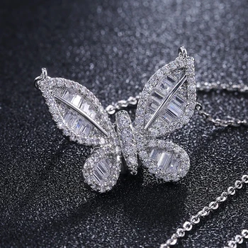 JUWANG nowy sześciennych cyrkon motyl wisiorek kobiety naszyjniki Bling stołowy łańcuch naszyjnik biżuteria dla ozdoby ślubnej imprezy