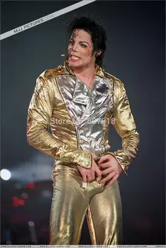 MJ Michael Jackson historia zły Złoty elastan dwurzędowy tkane kurtka, spodnie, rękawice komplet wydajność prezent