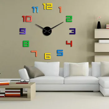 Tęczowe kolory DIY gigantyczne zegary ścienne kolorowe cyfry zegar ścienny kolorowe Арильные DIY zegar ścienny duże cyfry zegara wystrój domu