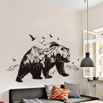 Górski czarny niedźwiedź folia salon sypialnia ścienne naklejki kreatywne dekoracje domu backgroundWall naklejki HFing