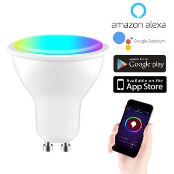 Wifi Smart Light Bulb 6W RGB+W AC85-265V RGB LED Smart Light Bulb APLIKACJI sterowanie głosem dla Amazon Alexa Google Home GU10/GU5.3/E27