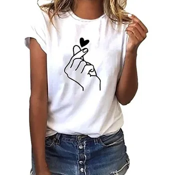 Damskie t-shirty 2021 lato nowy ładny palec miłość drukowane topy tee Damska koszulka z krótkim rękawem biały t-shirt dla Pani codzienny top