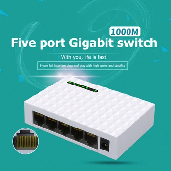 5-portowy gigabit przełącznik sieciowy 1000 Mbit/s RJ45 LAN Desktop Fast Ethernet Switching HUB Shunt z zasilaczem EU / US do monitora