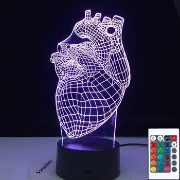 The Heart Shape 3D Lamp Battery Powered 7 kolorów z pilotem zdalnego sterowania fajny prezent dla dzieci atmosfera Led Night Light lampa