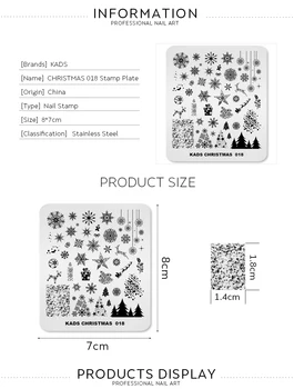 KADS Nail Art Stamping Plate Christmas 018 Snowflake Cedar Elk Image Template Nail Stamper wzornik do manicure Nail Printer