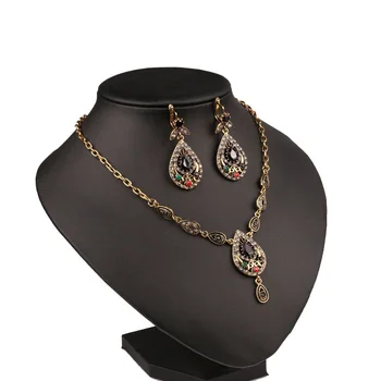 Indyjski Zestaw Biżuterii Elegancki Krople Wody Biżuteria Naszyjnik Kolczyki Zestawy Tybetański Stop Biżuteria Dla Kobiet