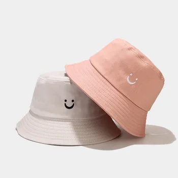 2021 gorąca sprzedaż wiadro kapelusz kobiety haft uśmiech druku bawełna cofania przeciwsłoneczna czapka męska kapelusz Panama Rybak kapelusze