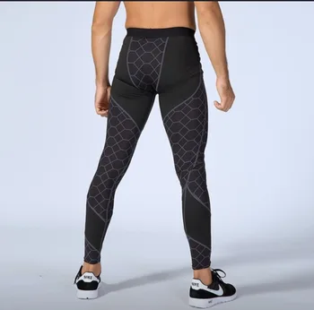 Nowe wysokiej jakości męskie fitness netto spodnie z wydrukowanym сращиванием szybkoschnące elastyczne spodnie sportowe, silne ścieranie sportowe spodnie