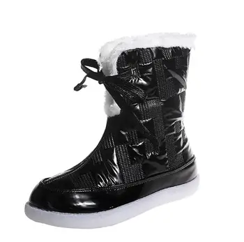 Odkryty wakacje ciepły śnieg Ms Boots 2020 jesień/zima Nowy okrągły toe płaskie botki Damskie bawełniane błyszczące buty