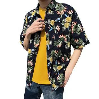 Moda męska letnie koszule liście kwiat ananas drukowania temat koszule z krótkim rękawem męski hawajski styl plaża koszula x