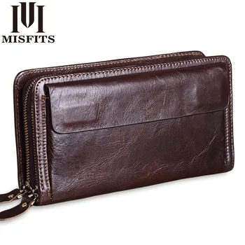 MISFITS skórzany długi skórzany portfel dla posiadacza karty kredytowej kopertówka Męskie torby mężczyźni skóra naturalna dużej pojemności długi portfel