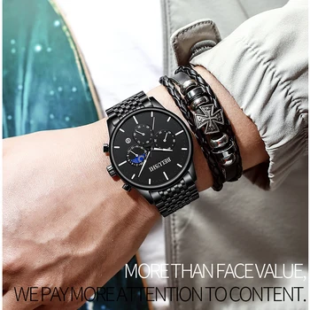 BELUSHI Luxury Brand moda zegarki męskie chronograf stalowa siatkowy pas dorywczo zegarki kwarcowe zegarki Męskie wodoodporne analogowy sportowy zegarek