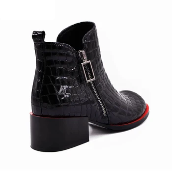 Modne czarne botki dla kobiet ze skóry naturalnej krótkie buty dla kobiet, moda Damska, na niskim obcasie Hademade damskie botki 2017 nowy