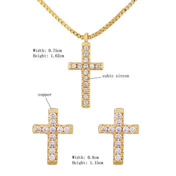 SUNSLL Jezus krzyż zestawy biżuterii AAA CZ kolczyki naszyjnik zestaw złoty kolor mosiądz moda ślub posag panny młodej kobiety dziewczyny prezenty