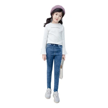 2020 Nowa moda dziewczyny dżinsy Dziecięce elastyczne proste spodnie wiosna jesień dzieci cienki denim spodnie 4-13 lat nastolatek wąskie dżinsy