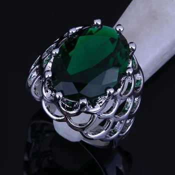 Love Monologue Top Quality Green imitation Emerald Silver Color Rings for Women Party Jewelry J0318 & Jewelry Bag