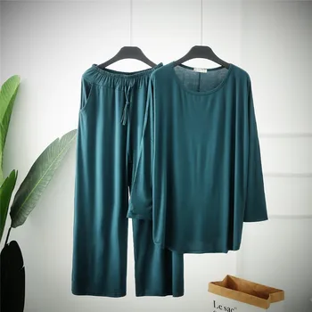 Oversize komfortowe piżamy zestaw z dwóch części kobiety elastyczność szerokie spodnie z długim rękawem strój jednolity kolor modalne zestawy 100 kg można nosić KW82