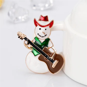 Elegancki Bałwan gitara Mikołaj broszki emalia szpilki do kołnierza klapy Kryształ broszka dla kobiet partia biżuterii prezenty świąteczne