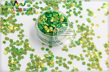 SFYJ-81 4 mm rozmiar niesamowity połysk cekiny kolor zielony liść klonu formy brokaty do paznokci lub DIY dekoracji 1 opakowanie=50 g