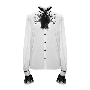 Gotyckie Rocznika Męskie Koszule Białe Krawaty Męskie Górna Rozpórka Szyi Drukowanie Patchwork Odzież Męska