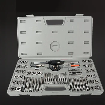 1 zestaw (60 szt.) Tap Die Set M3-M12 British/Metric Hand Thread Plug Taps Handle Alloy Tool Steel Threading Tool With Case